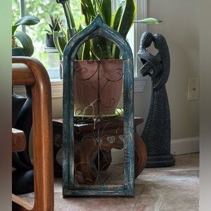 Rustic Distressed Turquoise Gothic Window Frame - Wall Decor